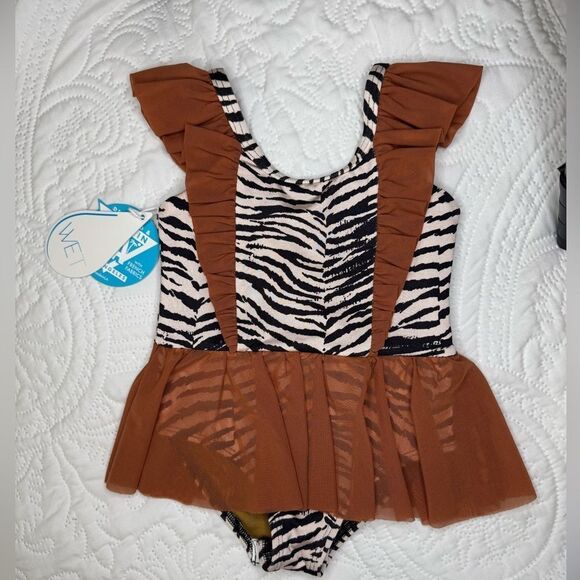 NWT Wet Swimwear Zebra Print Ruffle Swimsuit 🦃🦃🦃 - Picture 1 of 4